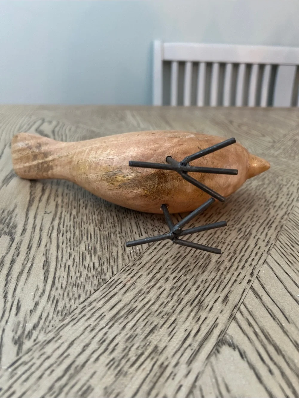 Wooden Bird Figurine in Natural Brown